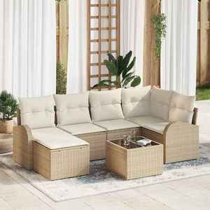 vidaXL Set de canapele pentru grădină cu pernă 7 pcs Bej Rattan poli imagine