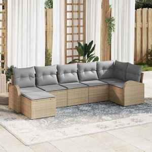vidaXL Set de canapele pentru grădină cu pernă 7 pcs Bej Rattan poli imagine