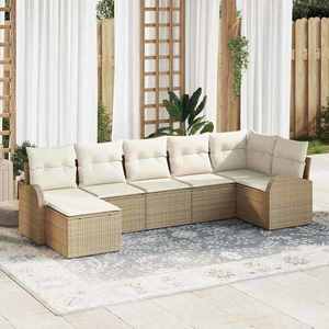 vidaXL Set de canapele pentru grădină cu pernă 7 pcs Bej Rattan poli imagine