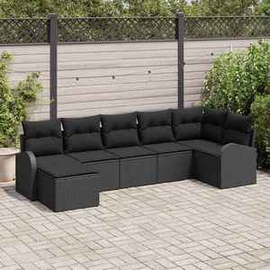 vidaXL Set de canapele pentru grădină cu pernă 7 pcs Negru Rattan poli imagine