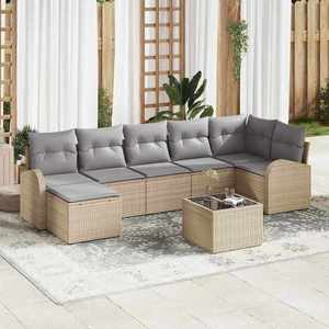 vidaXL Set de canapele pentru grădină cu pernă 8 pcs Bej Rattan poli imagine