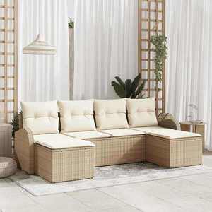 vidaXL Set de canapele pentru grădină cu pernă 6 pcs Bej Rattan poli imagine