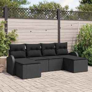 vidaXL Set de canapele pentru grădină cu pernă 6 pcs Negru Rattan poli imagine