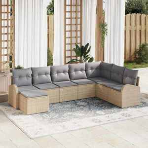 vidaXL Set de canapele pentru grădină cu pernă 8 pcs Bej Rattan poli imagine