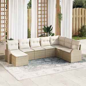 vidaXL Set de canapele pentru grădină cu pernă 8 pcs Bej Rattan poli imagine