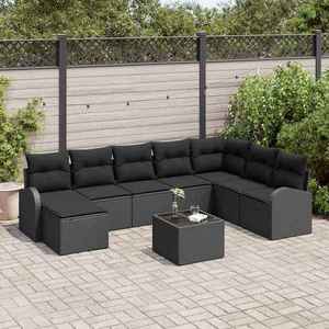 vidaXL Set de canapele pentru grădină cu pernă 9 pcs Negru Rattan poli imagine