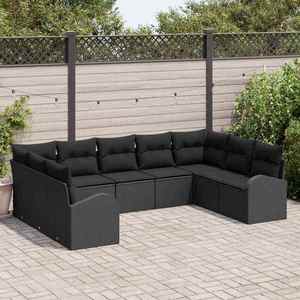vidaXL Set de canapele pentru grădină 9 pcs Negru Rattan poli imagine
