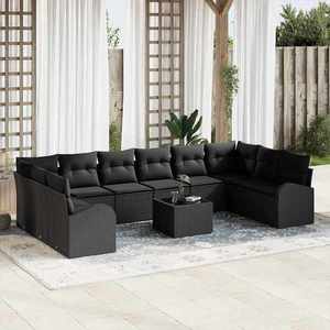 vidaXL Set de canapele pentru grădină 11 pcs Negru Rattan poli imagine