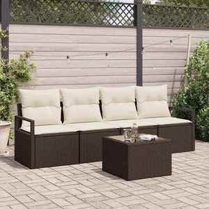 vidaXL Set de canapele pentru grădină 5 pcs Maro și Crem imagine