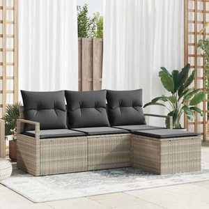 vidaXL Set de canapele pentru grădină 4 pcs Gri deschis Rattan poli imagine