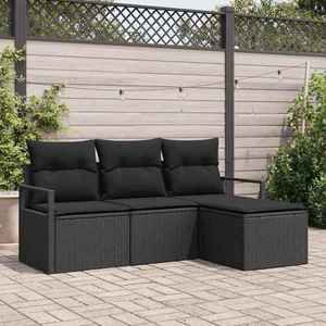 vidaXL Set de canapele pentru grădină 4 pcs Negru Rattan poli imagine