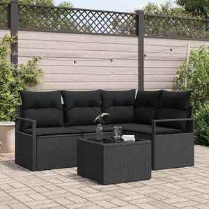 vidaXL Set de canapele pentru grădină 5 pcs Negru Rattan poli imagine