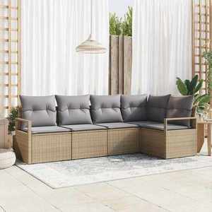 vidaXL Set de canapele pentru grădină 5 pcs Bej Rattan poli imagine