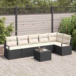 vidaXL Set de canapele pentru grădină 7 pcs Negru Rattan poli imagine