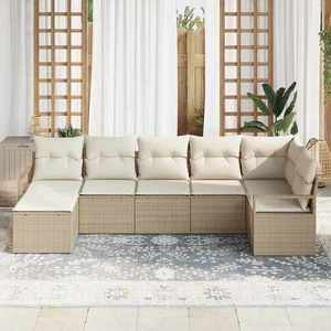 vidaXL Set de canapele pentru grădină 7 pcs Bej Rattan poli imagine