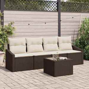 vidaXL Set de canapele pentru grădină cu pernă 5 pcs Maro și Crem imagine