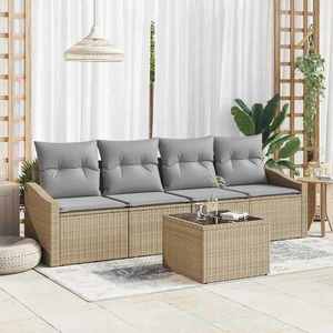 vidaXL Set de canapele pentru grădină 5 pcs Beige și gri deschis imagine