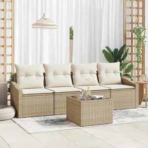 vidaXL Set de canapele pentru grădină cu pernă 5 pcs Bej și crem imagine