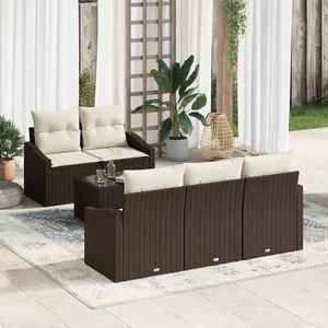 vidaXL Set de canapele pentru grădină cu pernă 6 pcs Maro și Crem imagine