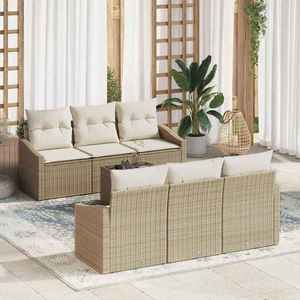 vidaXL Set de canapele pentru grădină cu pernă 7 pcs Bej și crem imagine