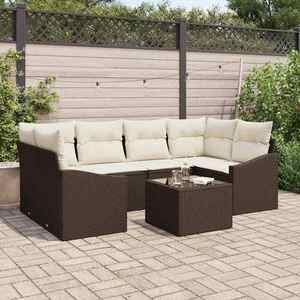 vidaXL Set de canapele pentru grădină cu pernă 7 pcs Maro și Crem imagine