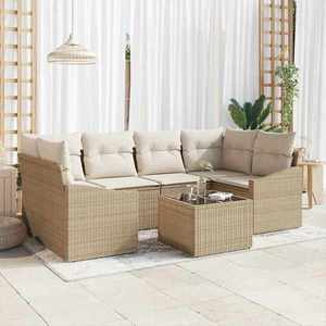 vidaXL Set de canapele pentru grădină cu pernă 7 pcs Bej și crem imagine