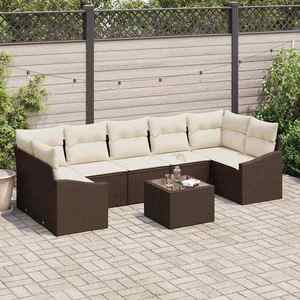 vidaXL Set de canapele pentru grădină cu pernă 8 pcs Maro și Crem imagine