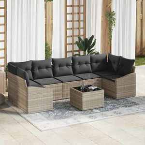 vidaXL Set de canapele pentru grădină cu pernă 8 pcs Gri deschis imagine