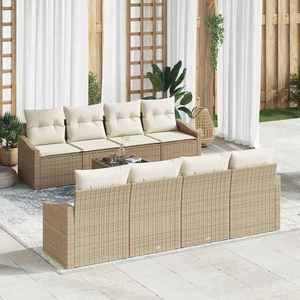 vidaXL Set de canapele pentru grădină cu pernă 9 pcs Bej și crem imagine