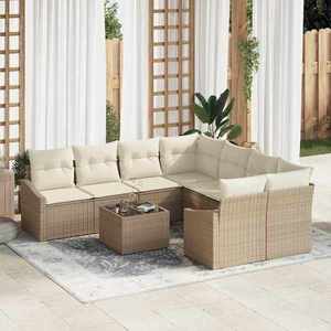 vidaXL Set de canapele pentru grădină cu pernă 9 pcs Bej și crem imagine