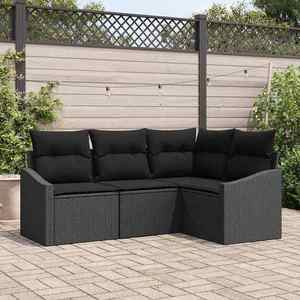 vidaXL Set de canapele pentru grădină 4 pcs Negru Rattan poli imagine