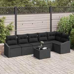 vidaXL Set de canapele pentru grădină 7 pcs Negru Rattan poli imagine