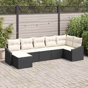 vidaXL Set de canapele pentru grădină 7 pcs Negru Rattan poli imagine
