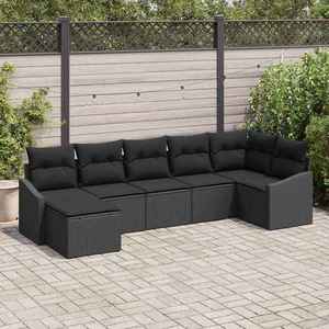 vidaXL Set de canapele pentru grădină 7 pcs Negru Rattan poli imagine