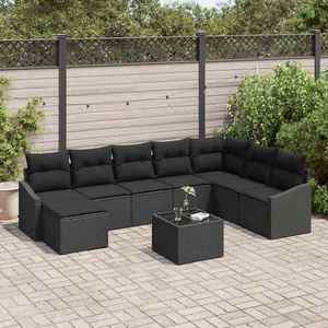 vidaXL Set de canapele pentru grădină 9 pcs Negru Rattan poli imagine
