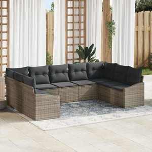 vidaXL Set de canapele pentru grădină 9 pcs Gri Rattan poli imagine