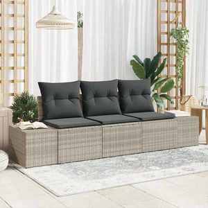vidaXL Set de canapele pentru grădină 3 pcs Gri deschis Rattan poli imagine