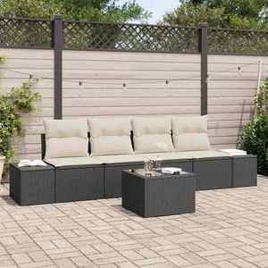 vidaXL Set de canapele pentru grădină cu pernă 5 pcs Negru și Crem imagine