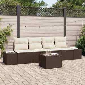 vidaXL Set de canapele pentru grădină cu pernă 5 pcs Maro și Crem imagine