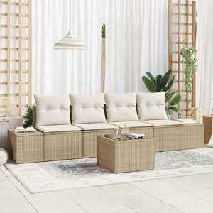 vidaXL Set de canapele pentru grădină cu pernă 5 pcs Bej și crem imagine