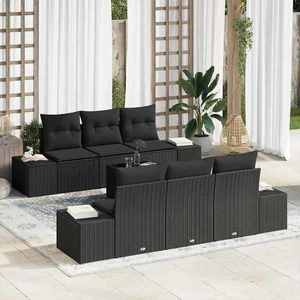 vidaXL Set de canapele pentru grădină 7 pcs Negru Rattan poli imagine