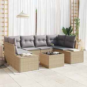 vidaXL Set de canapele pentru grădină 7 pcs Bej Rattan poli imagine