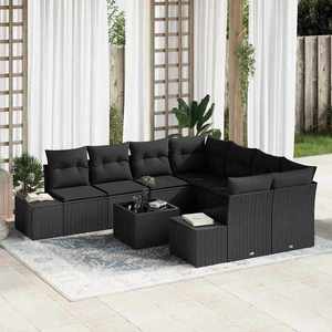 vidaXL Set de canapele pentru grădină 9 pcs Negru Rattan poli imagine