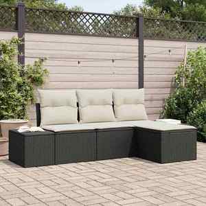 vidaXL Set de canapele pentru grădină 4 pcs Negru Rattan poli imagine