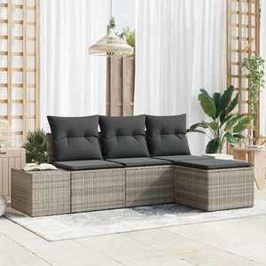 vidaXL Set de canapele pentru grădină 4 pcs Gri deschis Rattan poli imagine