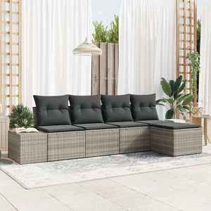 vidaXL Set de canapele pentru grădină 5 pcs Gri deschis Rattan poli imagine