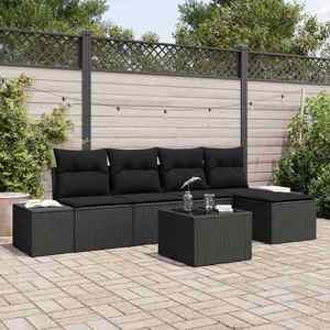 vidaXL Set de canapele pentru grădină 6 pcs Negru Rattan poli imagine