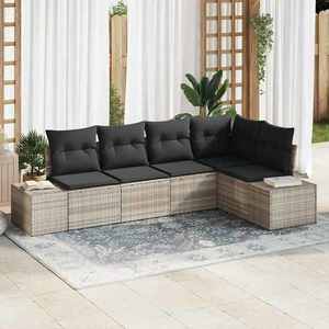vidaXL Set de canapele pentru grădină 5 pcs Gri deschis Rattan poli imagine