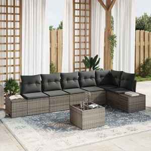 vidaXL Set de canapele pentru grădină cu pernă 7 pcs Gri Rattan poli imagine