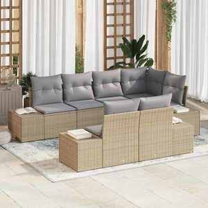 vidaXL Set de canapele pentru grădină 7 pcs bej și gri Rattan poli imagine